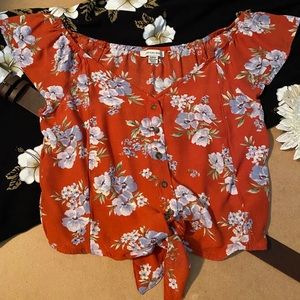 American Eagle Tie Front Floral Crop Top